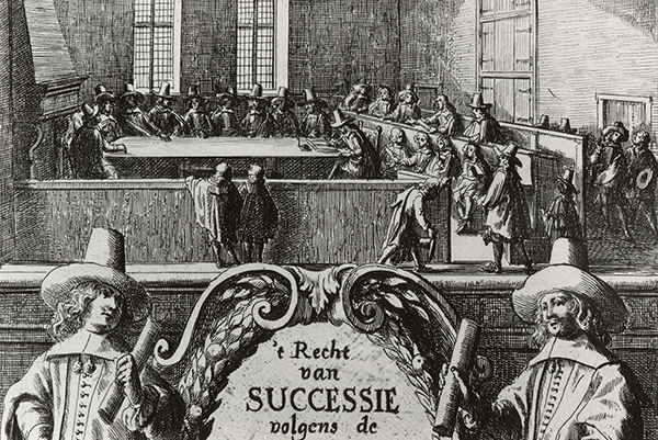 Rechtszitting van de Bredase Vierschaar in het Stadhuis op een 17e-eeuwse gravure.